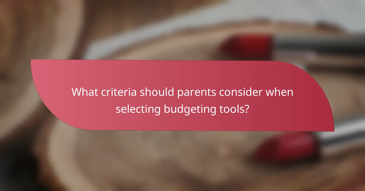 What criteria should parents consider when selecting budgeting tools?